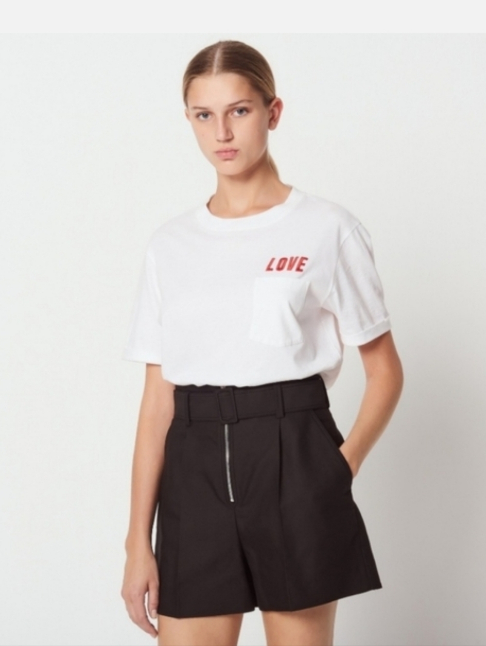 Sandro Paris Gesse Belted High Rise Twill Black Shorts